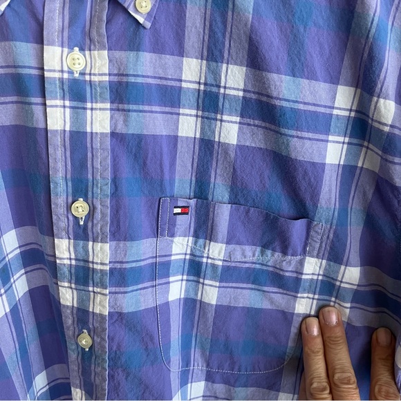 Vintage Tommy Hilfiger Short Sleeve Plaid Button Down w/ Tropical Inside Trim M - Picture 5 of 9